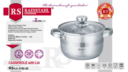 Rainstahl RS/CS 2700 Stainless Steel Casserole with Glass Lid (16/18/20/22/24cm)