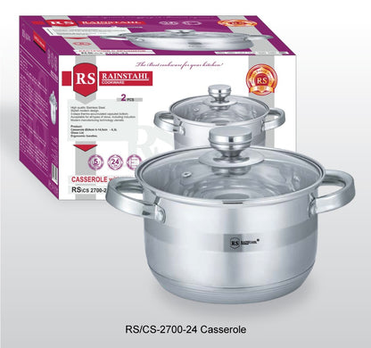 Rainstahl RS/CS 2700 Stainless Steel Casserole with Glass Lid (16/18/20/22/24cm)