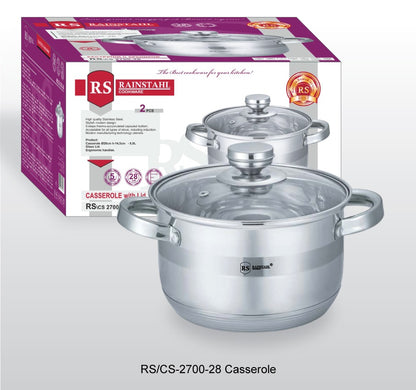 Rainstahl RS/CS 2700 Stainless Steel Casserole with Glass Lid (16/18/20/22/24cm)