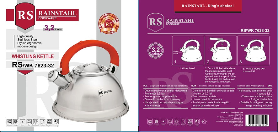 Rainstahl Cookware RS\WK 7623-32 sípolós vízforraló rozsdamentes acélból, 3,2 literes