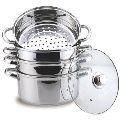 Bohmann BH 3217 5L Stainless Steel 3-Tier Steamer with Glass Lid